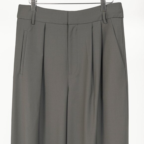 Tibi Stella Grey Pleated Tropical Wool Pants - Picture 3 of 9